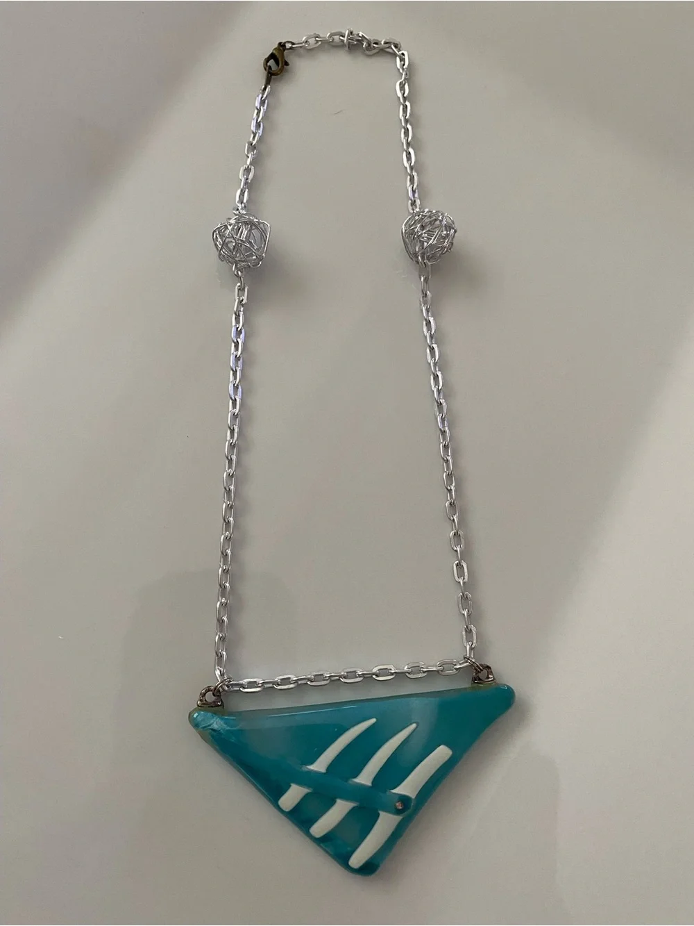 Handmade Turquoise Triangle Pendant Signed Necklace